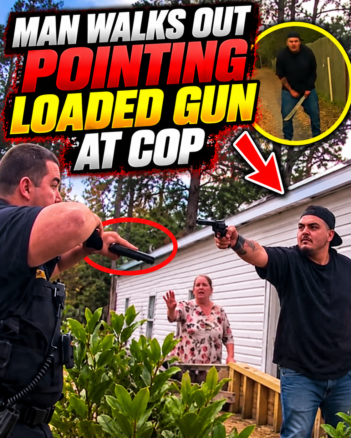 Man Walks Out Pointing Loaded Gun at Cop
