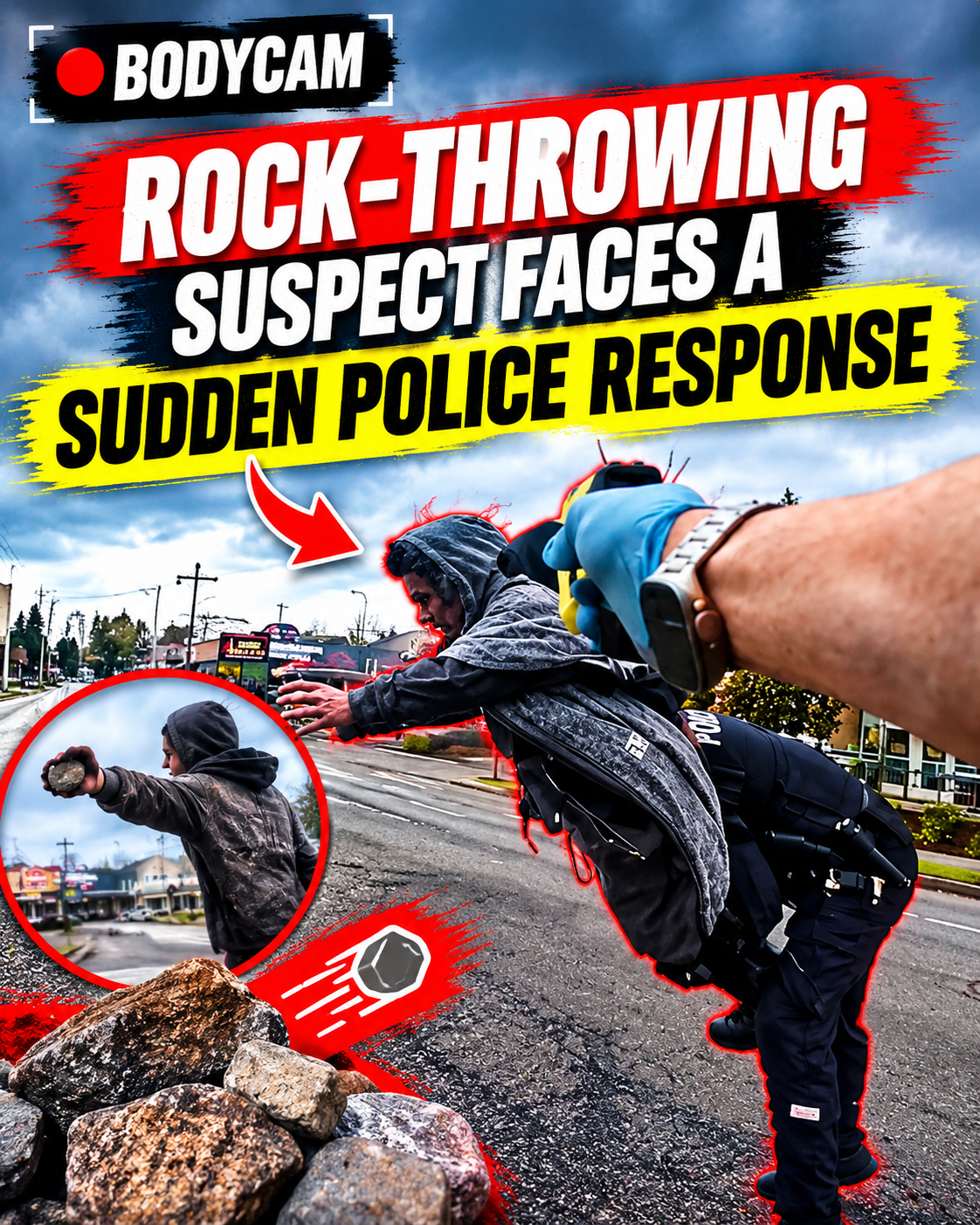 🚔 Bodycam: Rock-Throwing Suspect Faces a Sudden Police Response