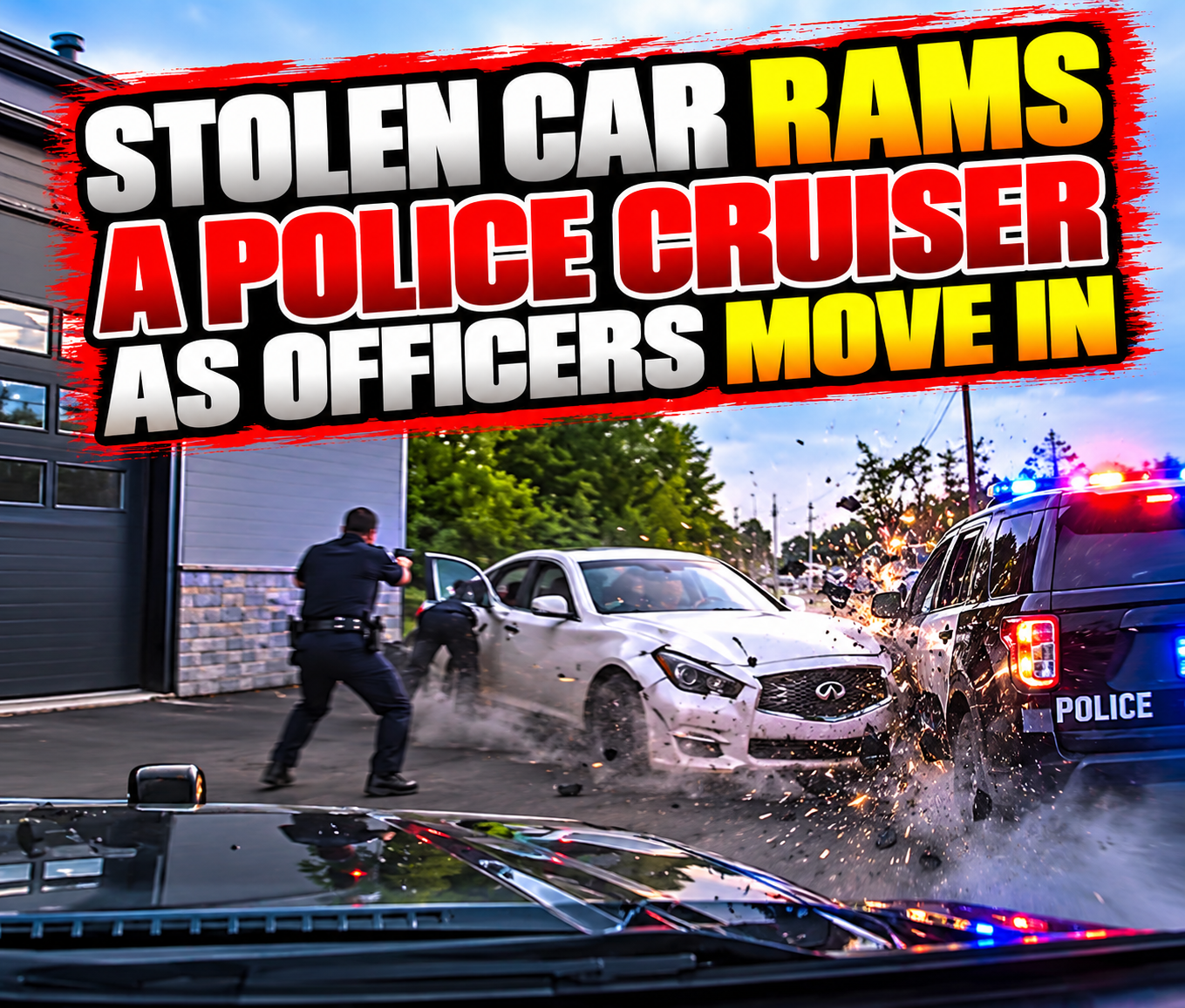 Stolen Car Rams a Police Cruiser as Officers Move In