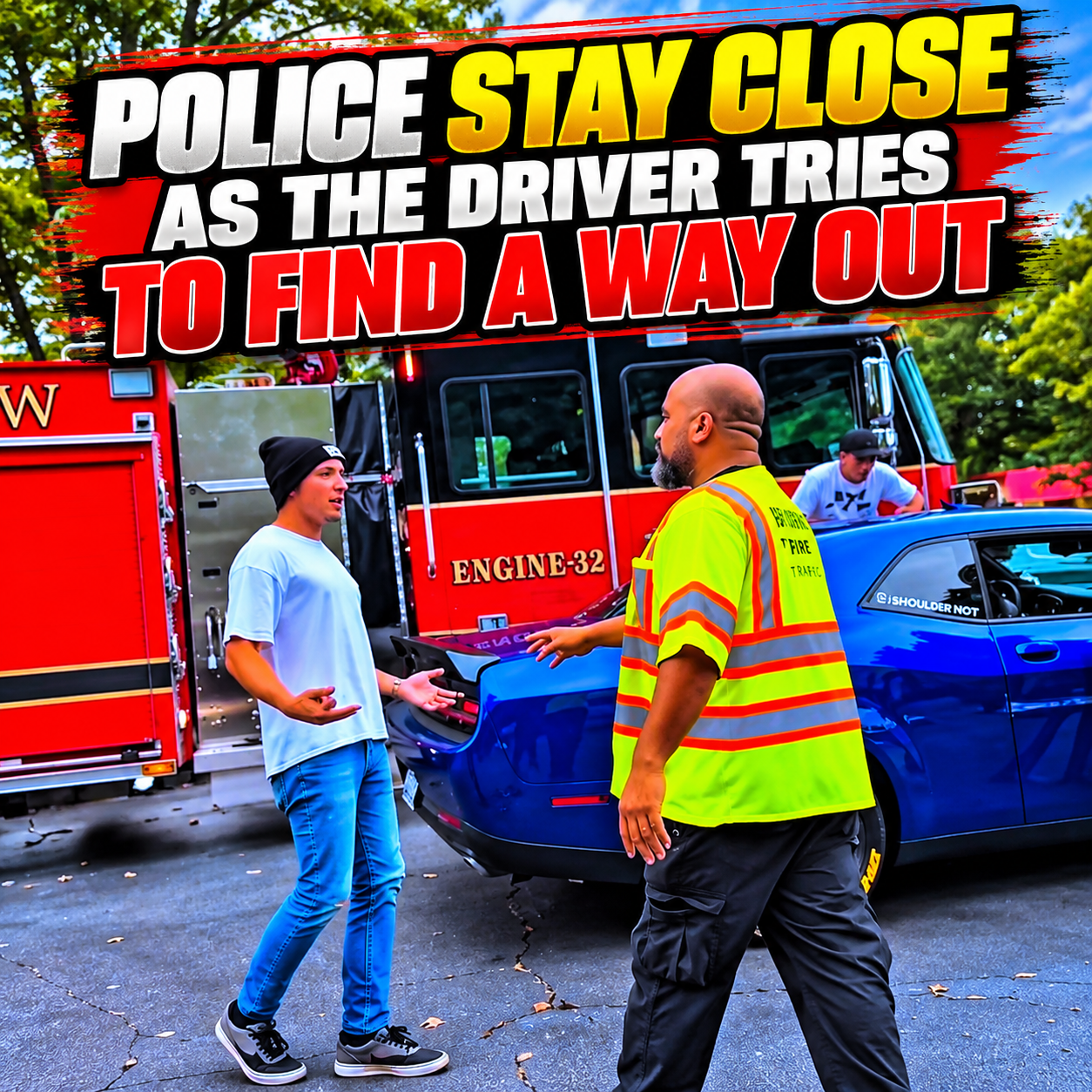 Police Stay Close as the Driver Tries to Find a Way Out