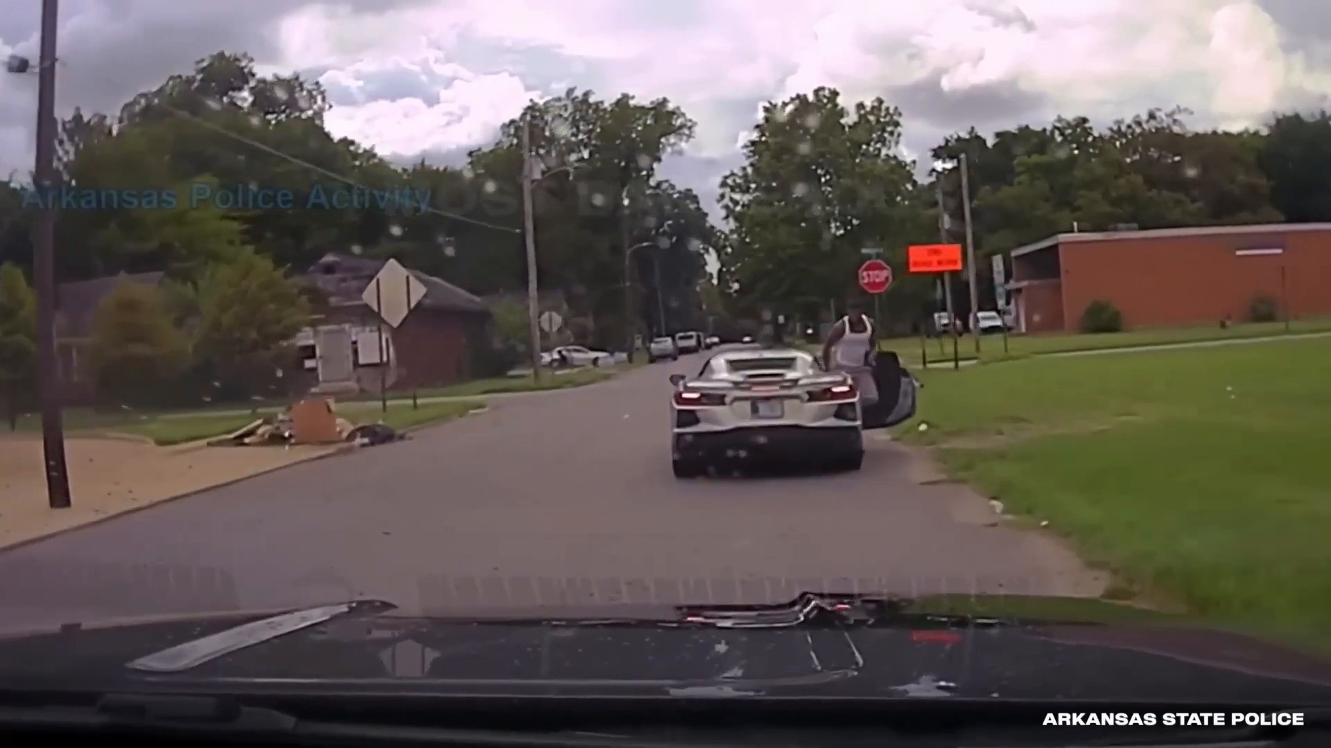 Real horizontal frame from the supplied Arkansas State Police Corvette pursuit footage
