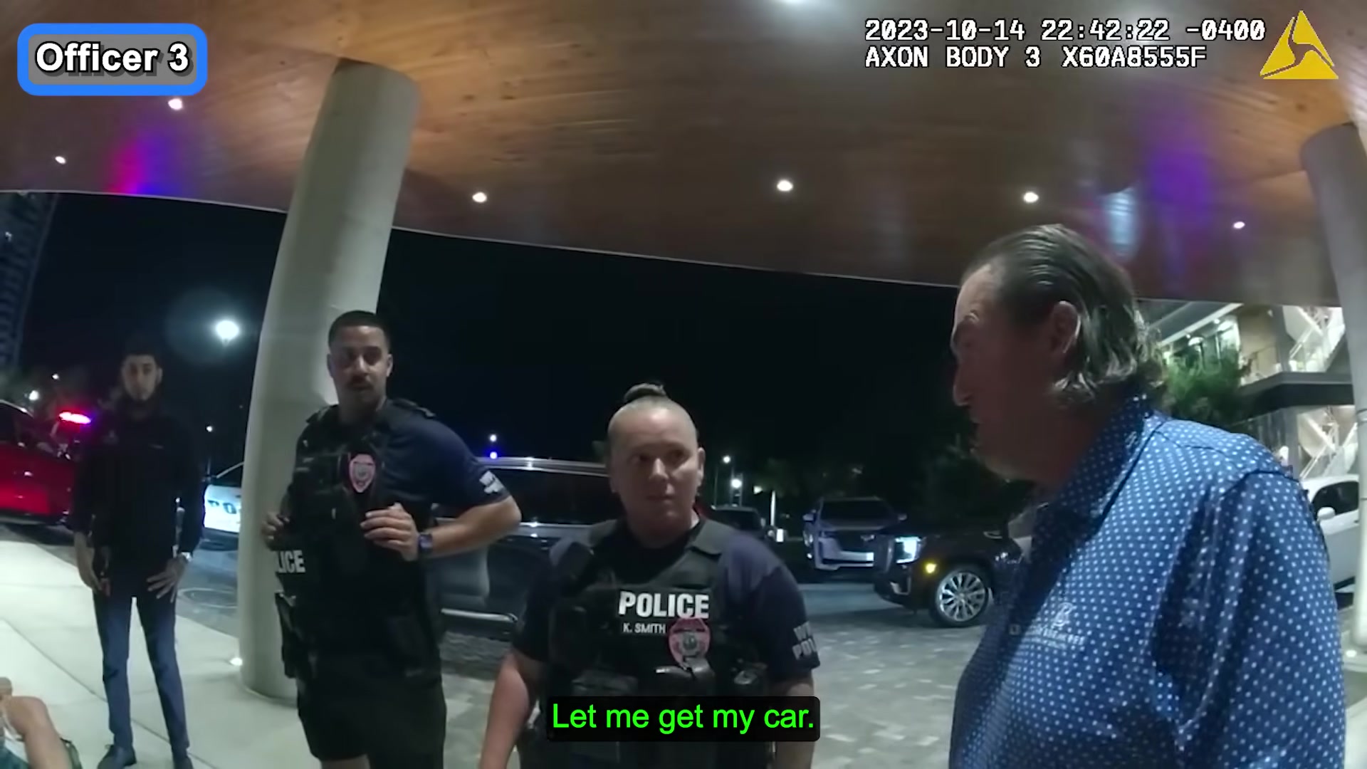 Horizontal frame from the supplied hotel police body-camera footage