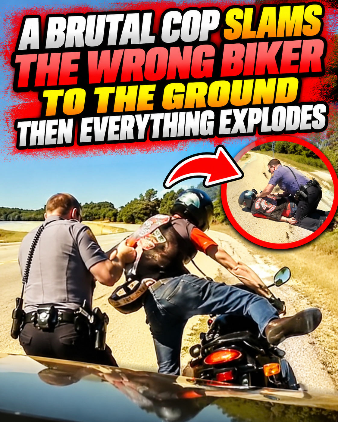 a brutal cop slams the wrong biker to the ground then everything explodes