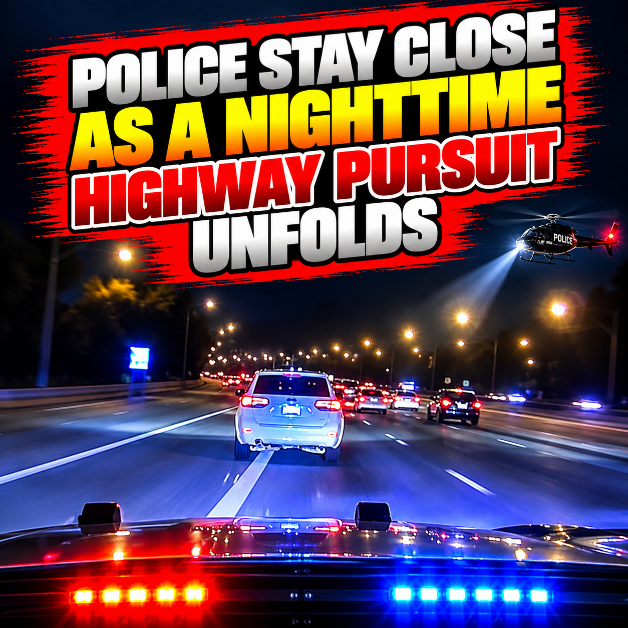 Police Stay Close as a Nighttime Highway Pursuit Unfolds