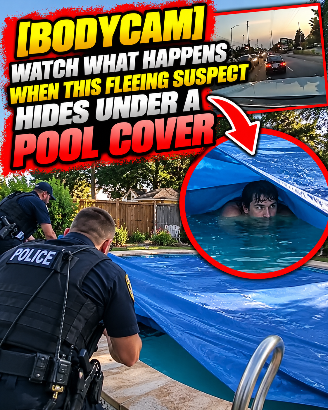[BODYCAM] Watch What Happens When This Fleeing Suspect Hides Under a Pool Cover