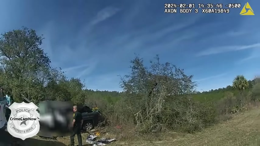 Real body-camera frame from the aftermath of the February 1, 2024 fatal crash on East Highway 40