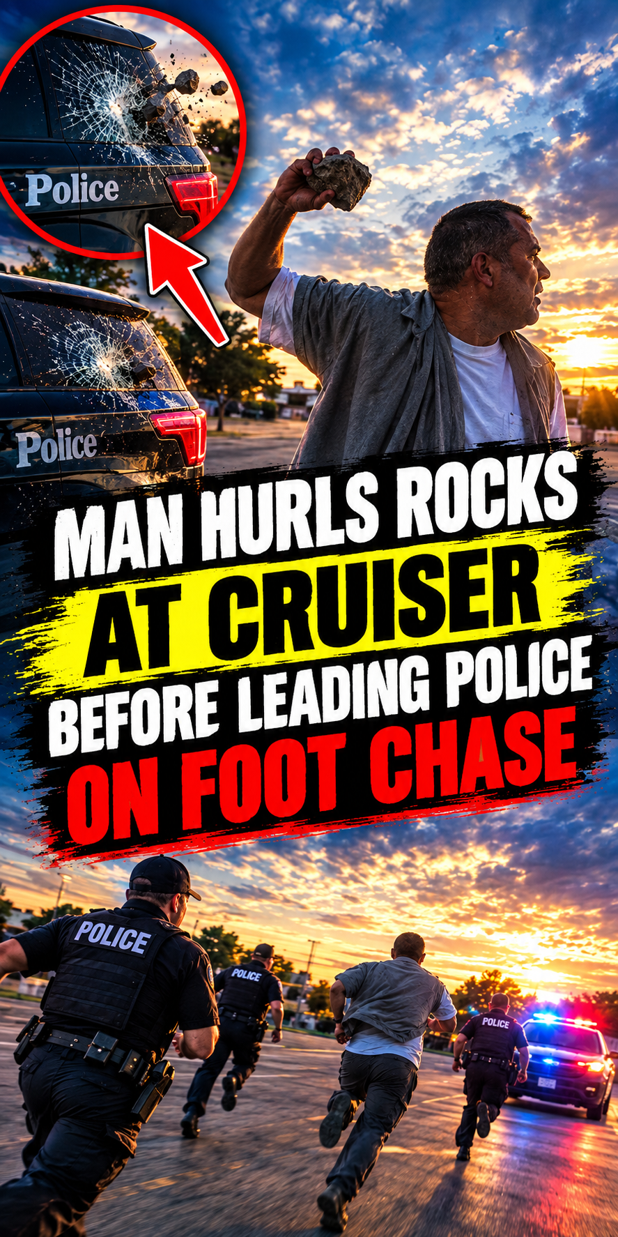 Man Hurls Rocks at Cruiser Before Leading Police on Foot Chase
