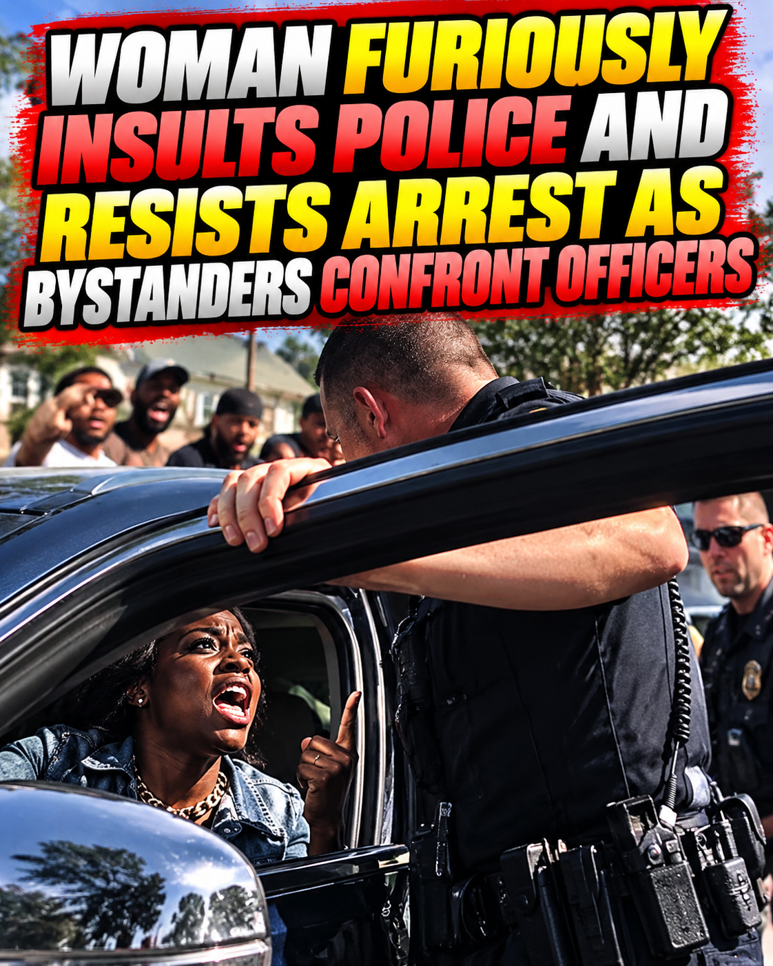 WOMAN FURIOUSLY INSULTS POLICE AND RESISTS ARREST AS BYSTANDERS CONFRONT OFFICERS