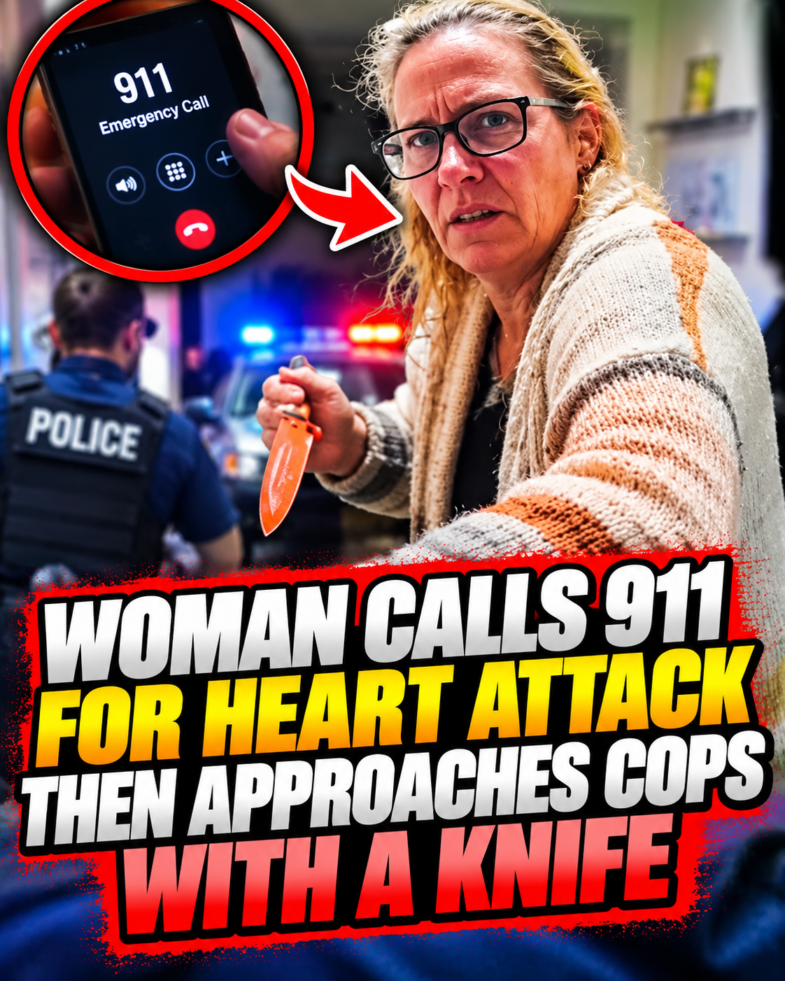 Woman Calls 911 for Heart Attack Then Approaches Cops With a Knife