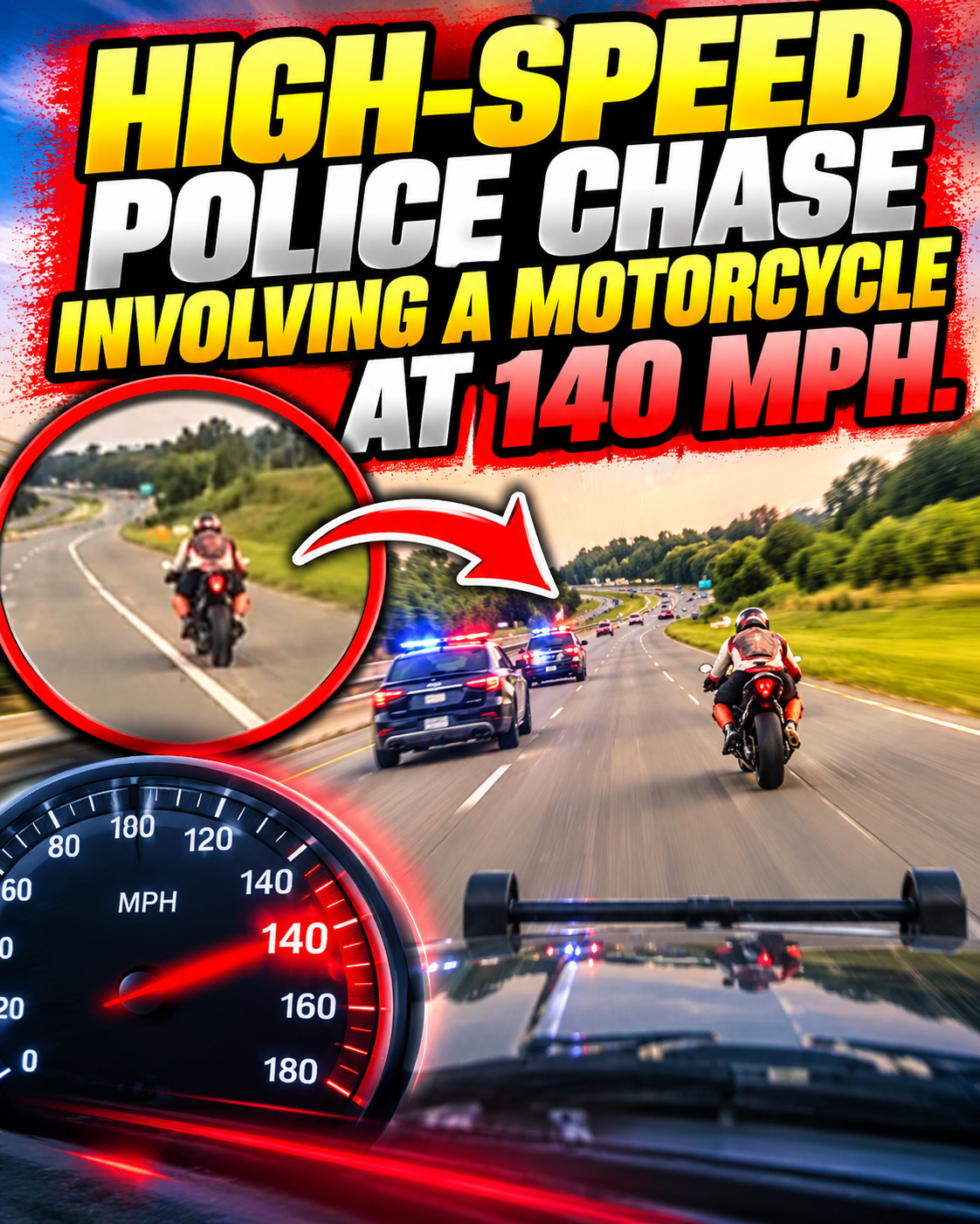 high-speed police chase involving a motorcycle at 140 mph