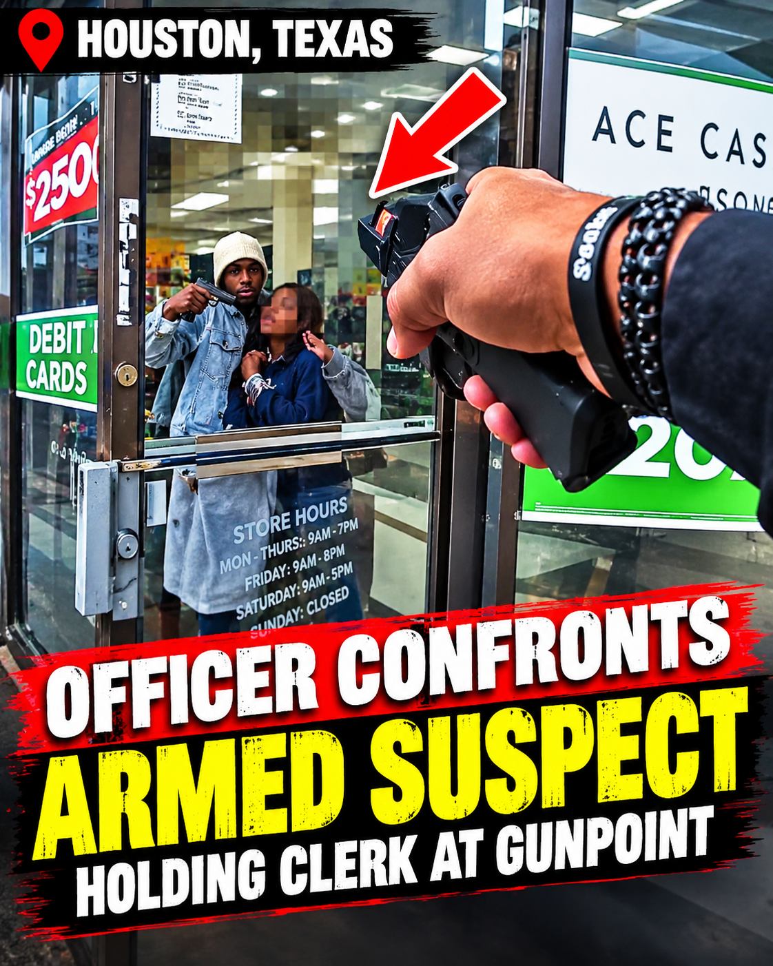🚨 HOUSTON, TEXAS | Officer Confronts Armed Suspect Holding Clerk at Gunpoint