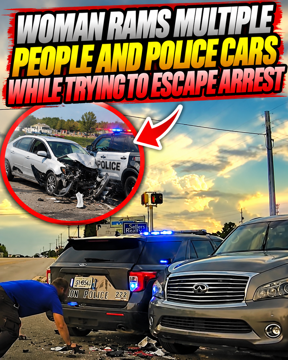 Woman Rams Multiple People and Police Cars While Trying to Escape Arrest