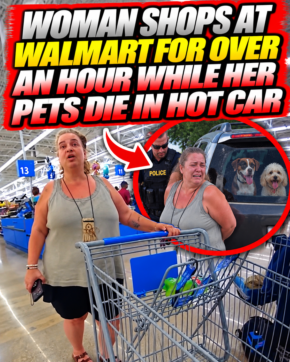 Woman Shops at Walmart for Over an Hour While Her Pets Die in Hot Car 