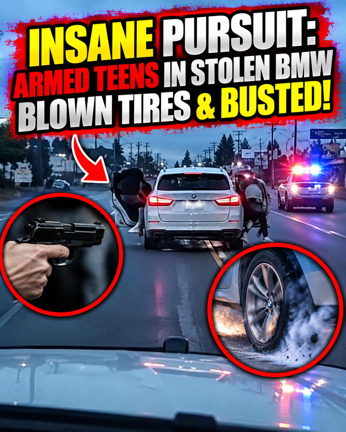 Insane Pursuit: Armed Teens in Stolen BMW Blown Tires & Busted!