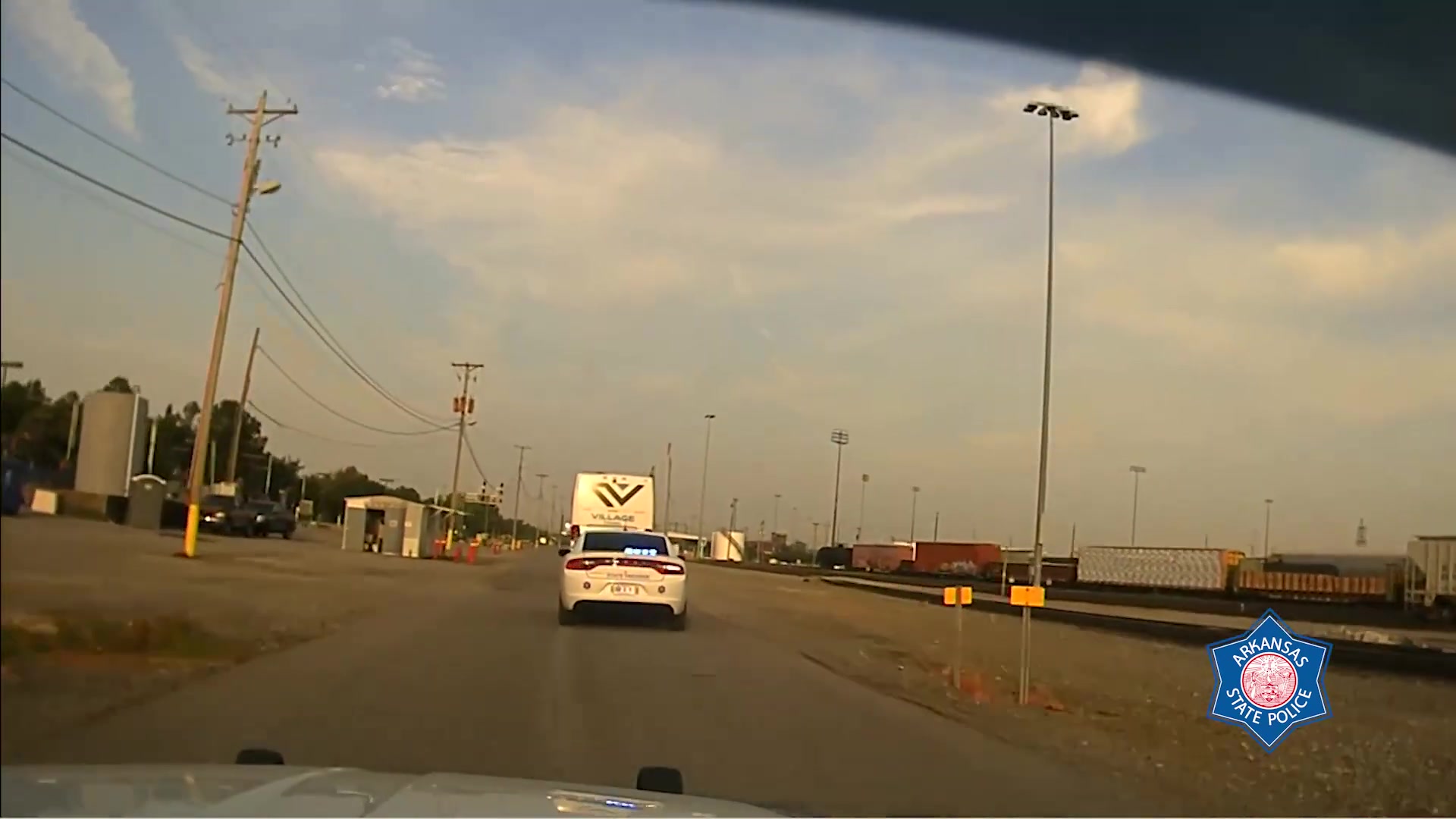 Arkansas State Police pursuit entering the Union Pacific rail yard in North Little Rock