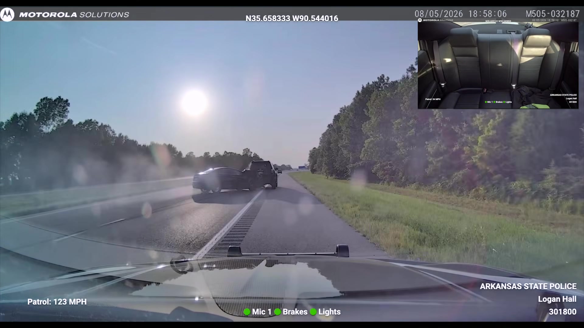 Hyundai Sonata rotating during Arkansas State Police TVI near Trumann
