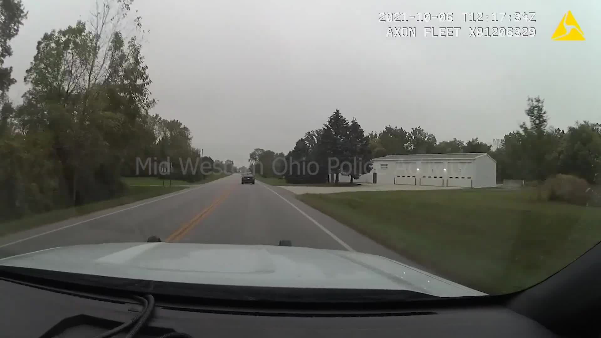 Dashcam frame from the October 6, 2021 James Wilcox pursuit in Auglaize County