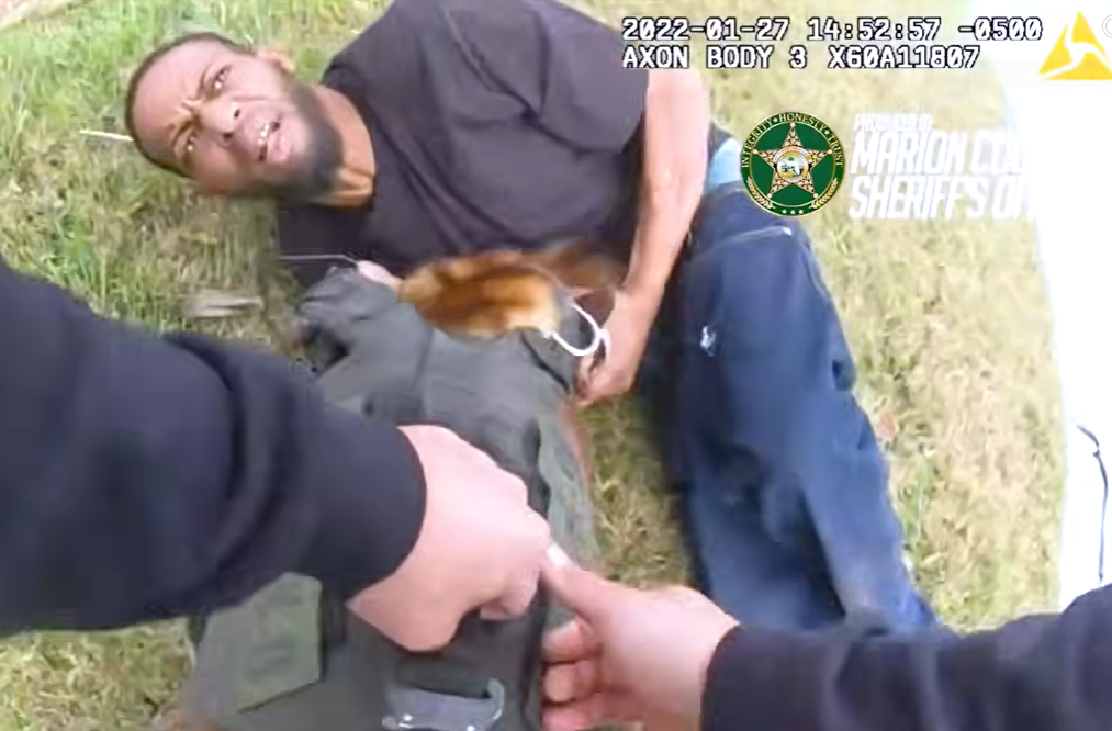 Deputies taking Clarence Dean Jr. into custody after K9 apprehension