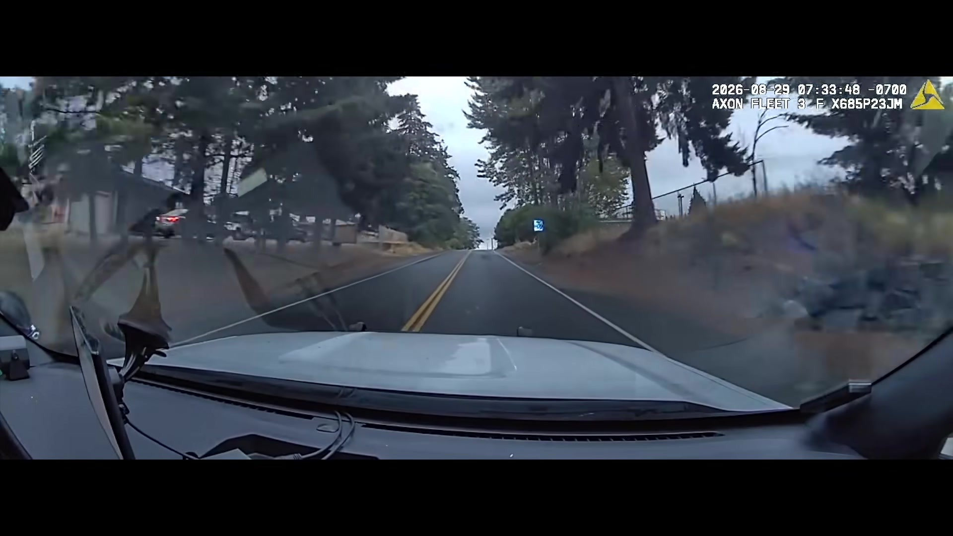 Pierce County Sheriff dashcam during the August 29, 2026 pursuit of a white BMW SUV