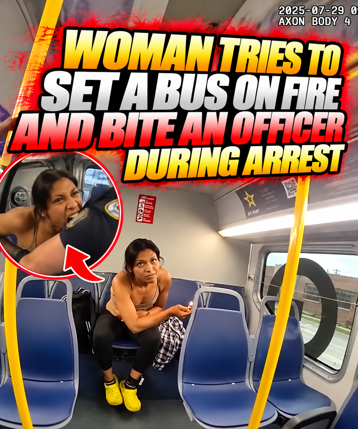Woman Tries to Set a Bus on Fire and Bite an Officer During Arrest