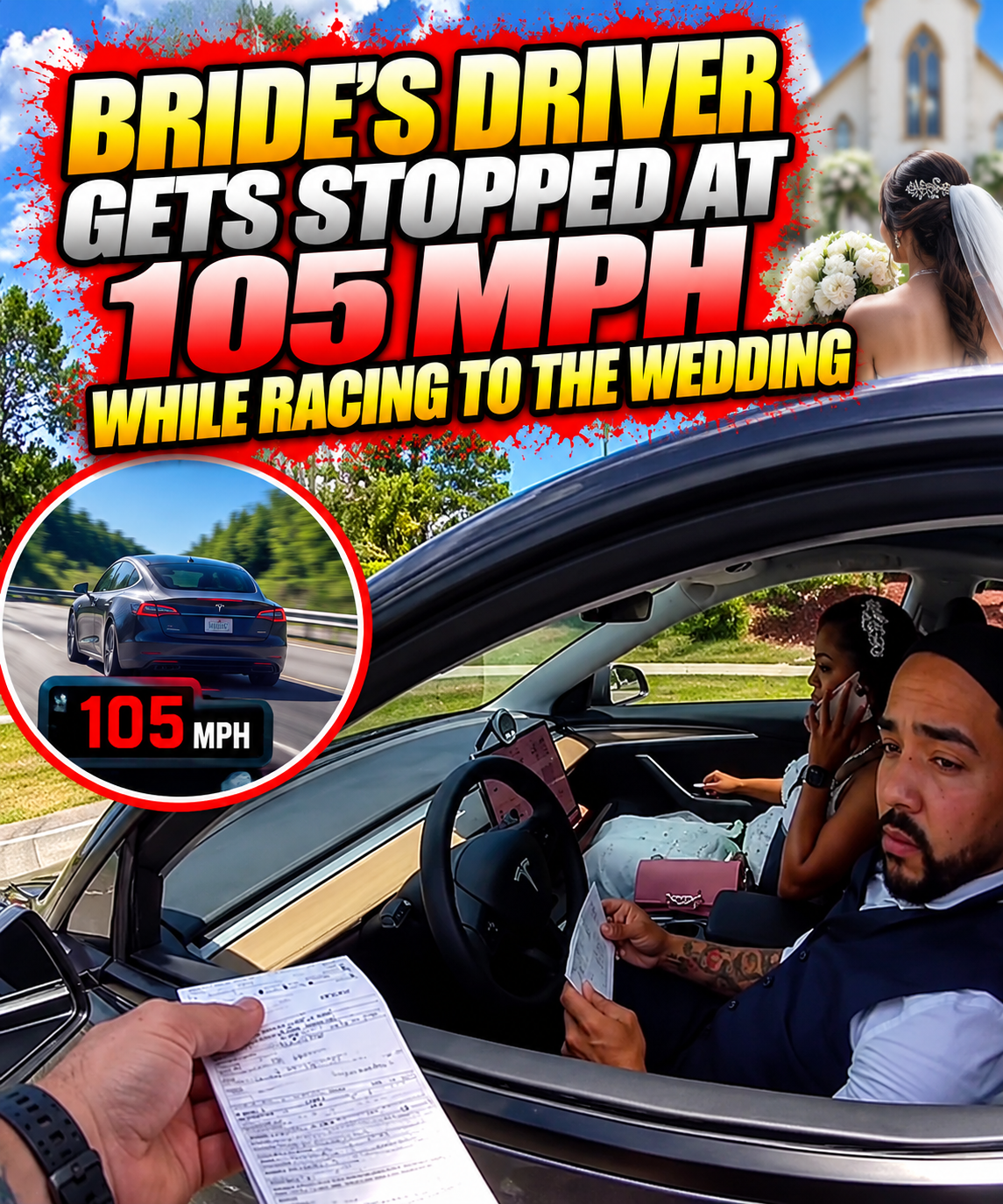 Bride’s Driver Gets Stopped at 105 MPH While Racing to the Wedding