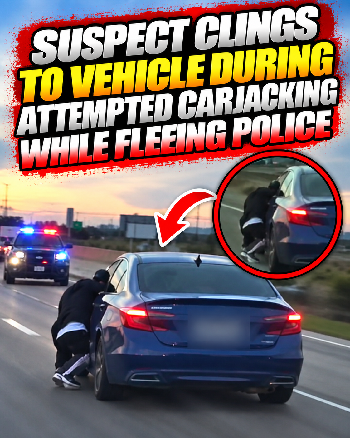 Suspect clings to vehicle during attempted carjacking while fleeing police  