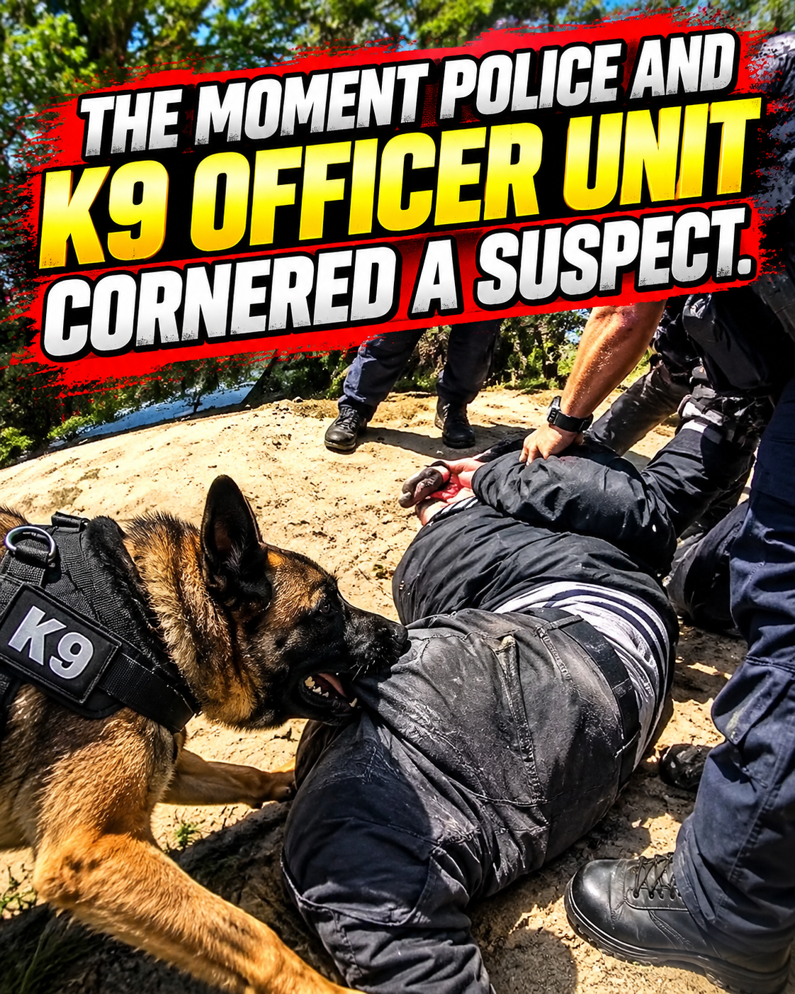 The moment police and K9 officer Unit cornered a suspect.
