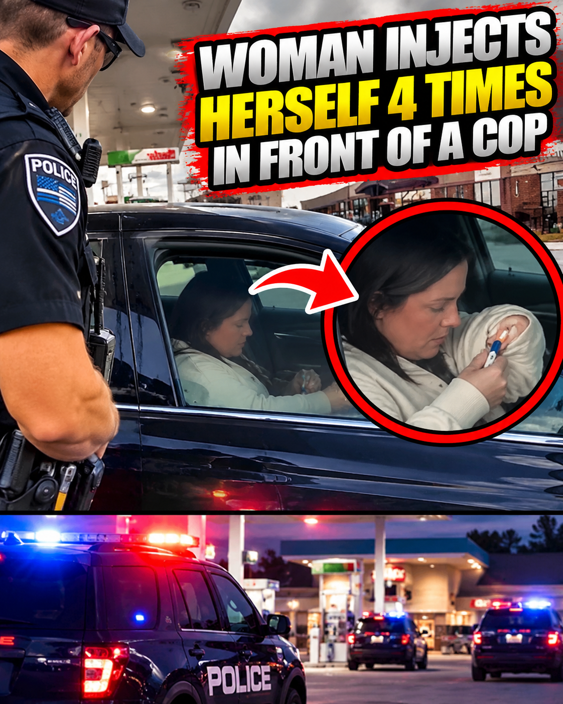 Woman Injects Herself 4 times Infront of a Cop