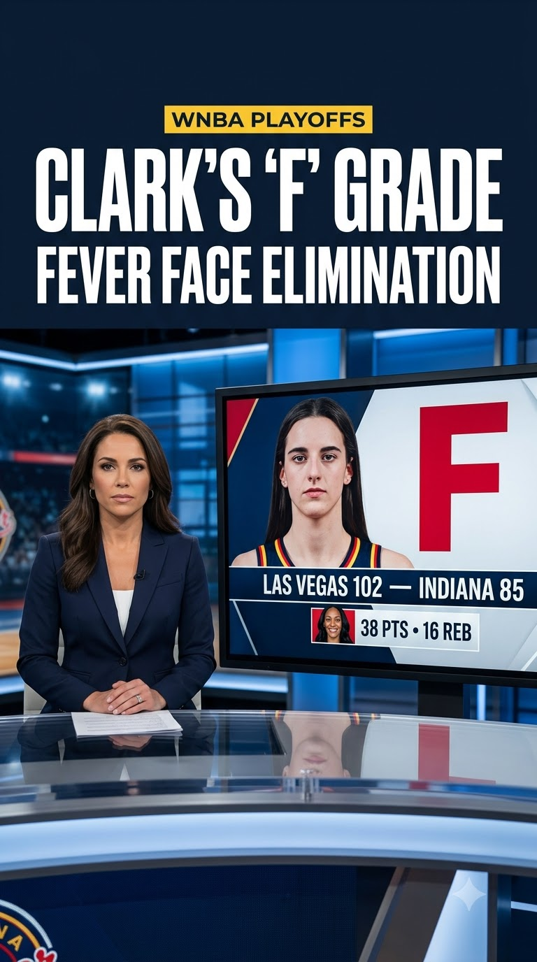 News-style graphic about Caitlin Clark grading the Indiana Fever after a playoff loss to the Las Vegas Aces