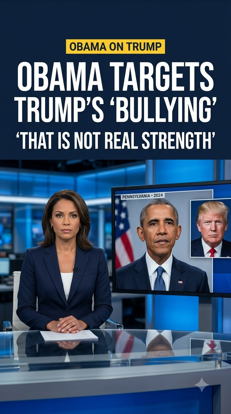 News-style graphic about Barack Obama criticizing Donald Trump's bullying in 2024