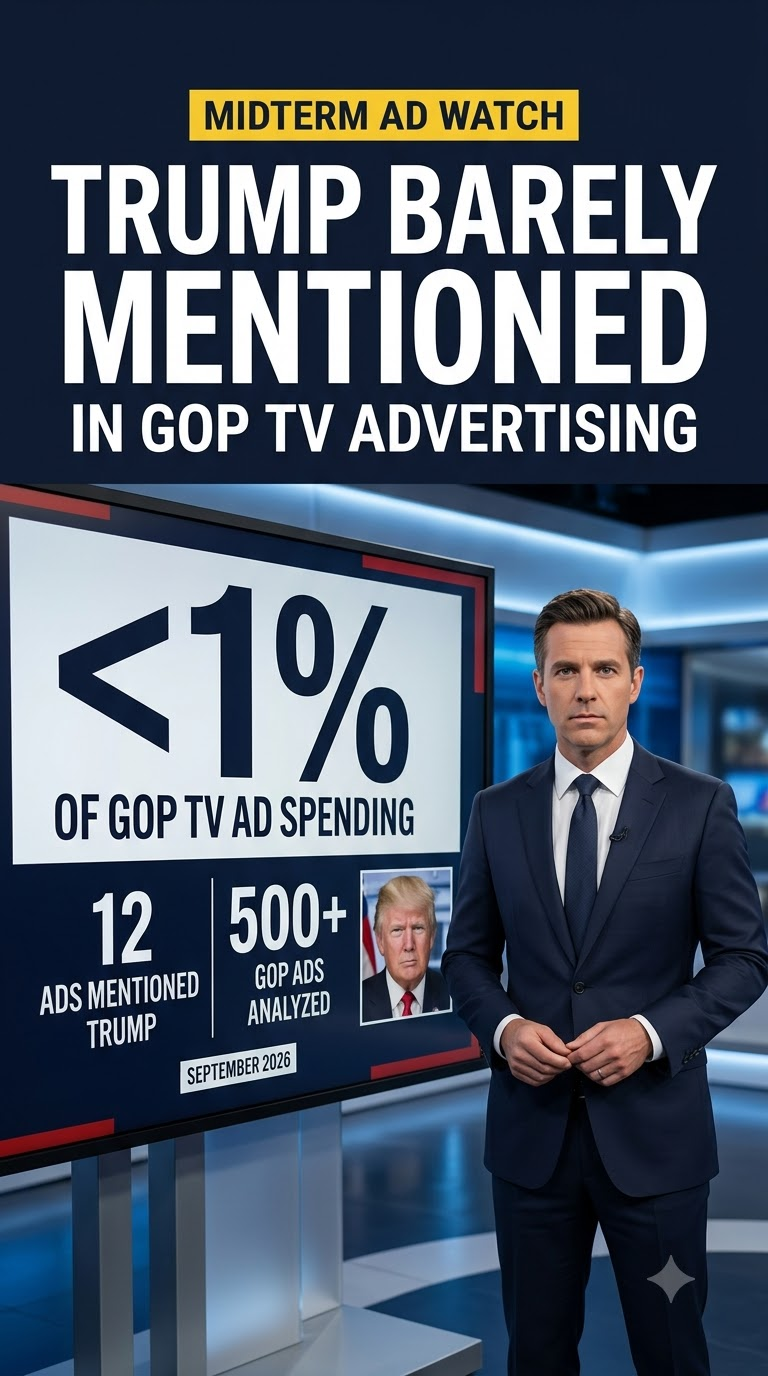 News-style graphic about Trump mentions in Republican midterm TV advertising