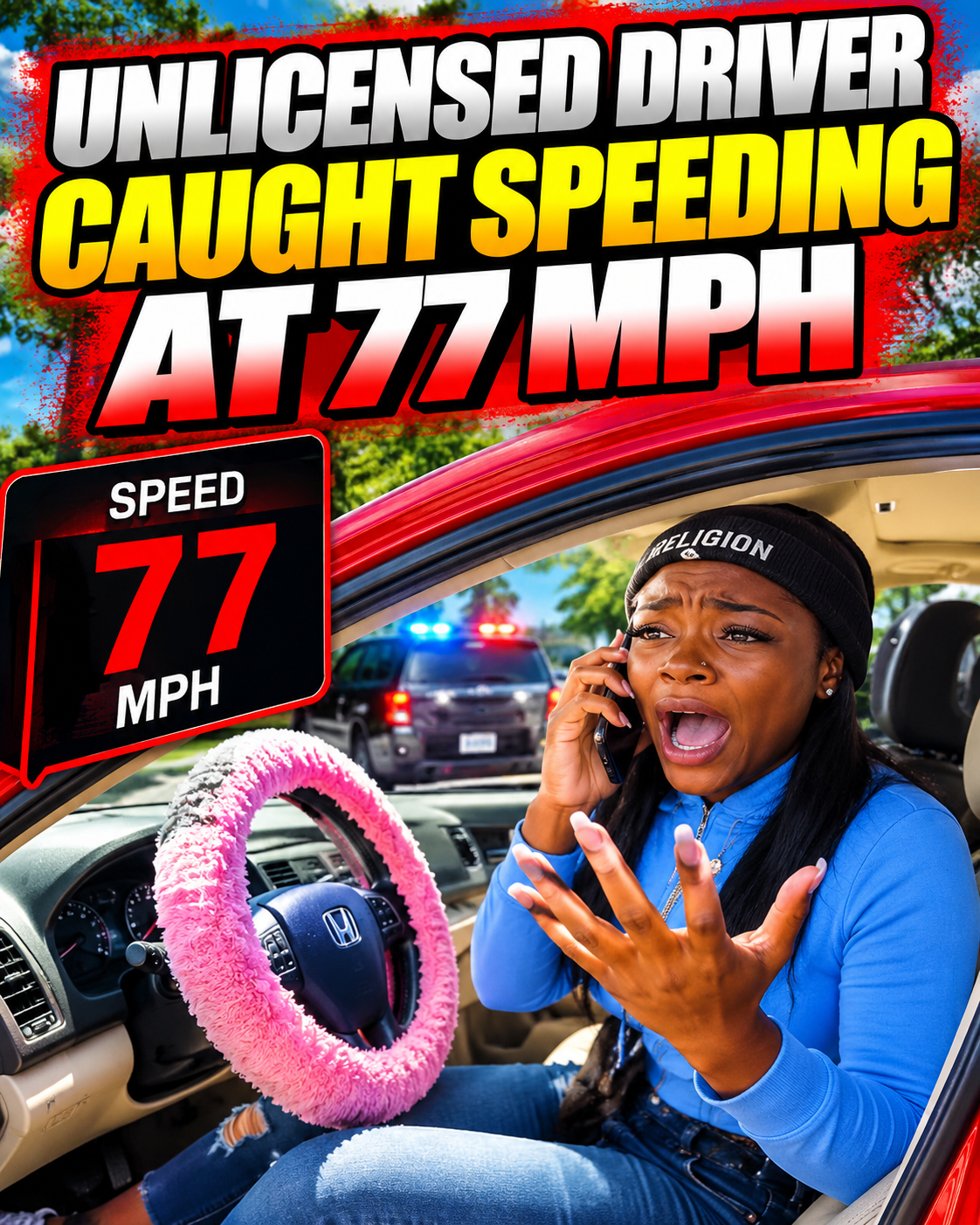 18-Year-Old Unlicensed Driver Speeds at 77 MPH with Unbuckled Children in Back Seat