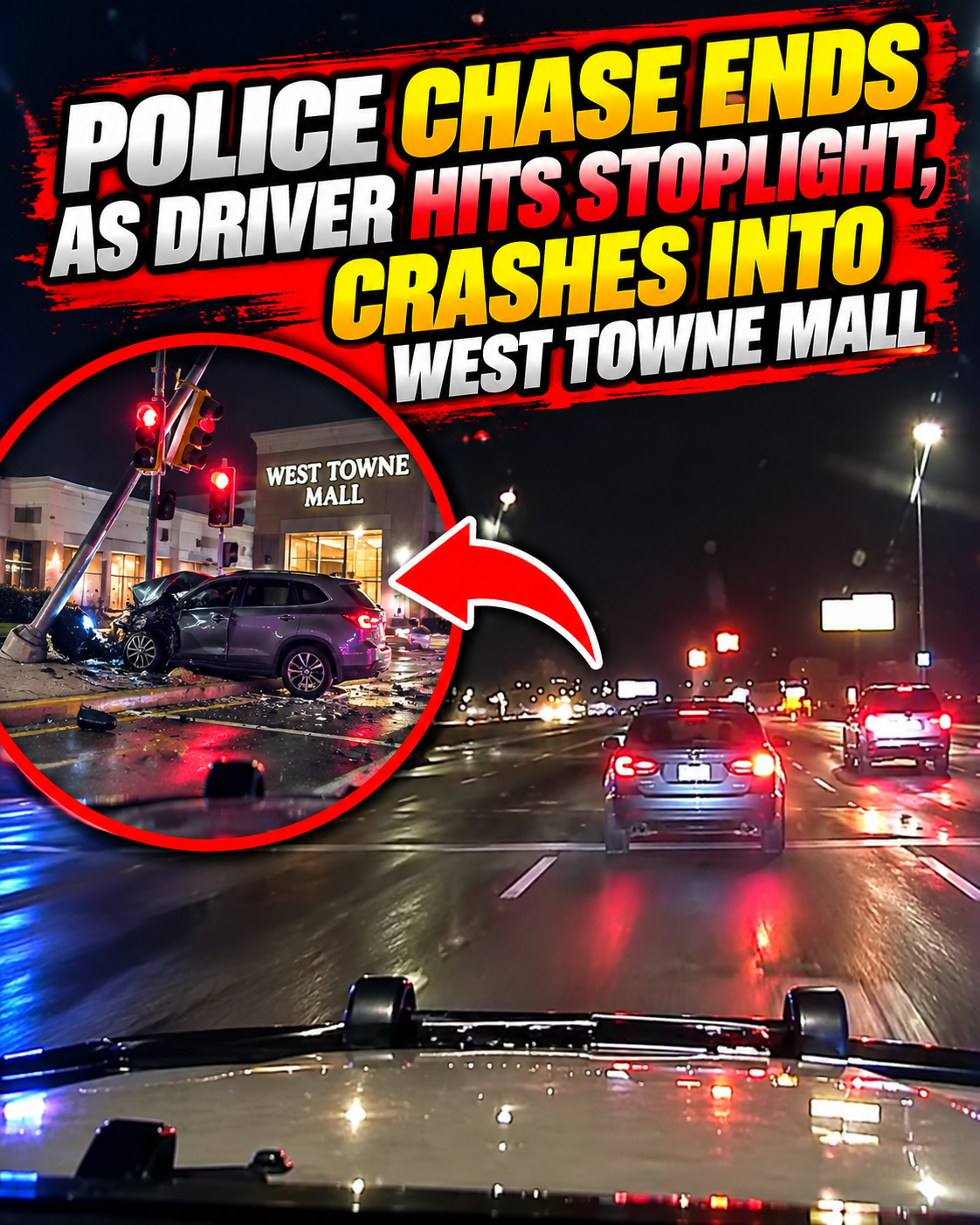 Police Chase Ends as Driver Hits Stoplight, Crashes Into West Towne Mall