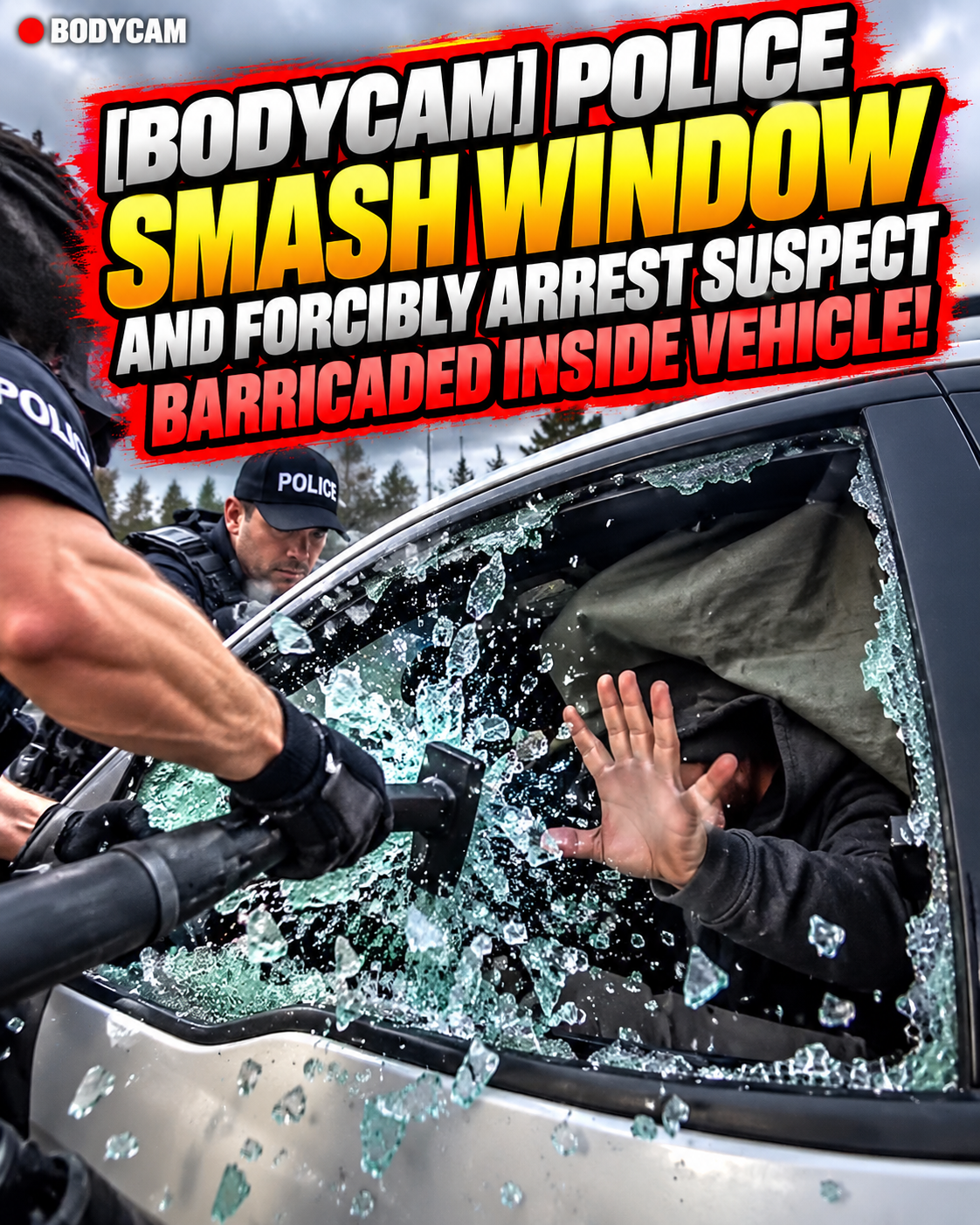  [Bodycam] Police smash window and forcibly arrest suspect barricaded inside vehicle!