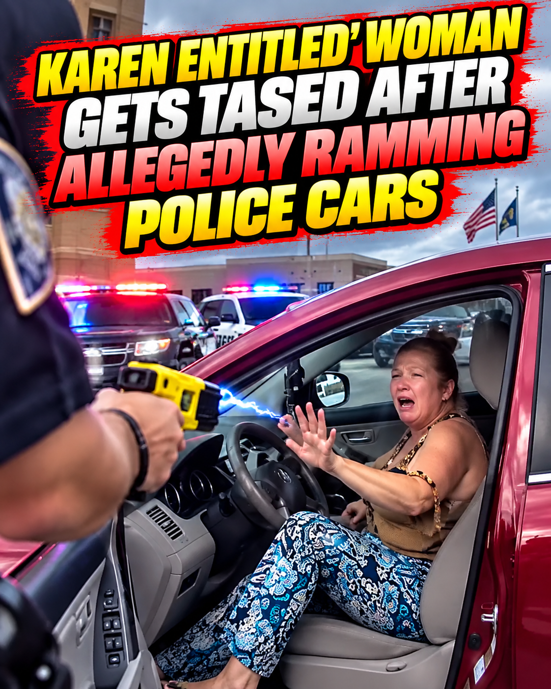 Karen Entitled’ Woman Gets Tased After Allegedly Ramming Police Cars