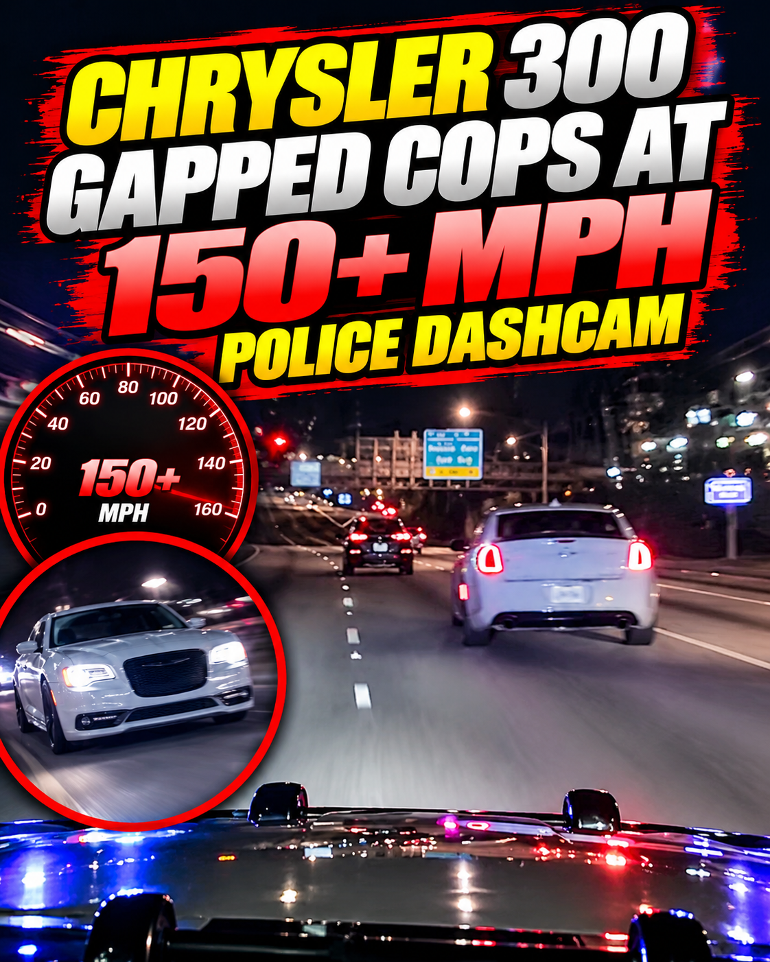 Chrysler 300 Gapped Cops at 150+ MPH | Police Dashcam