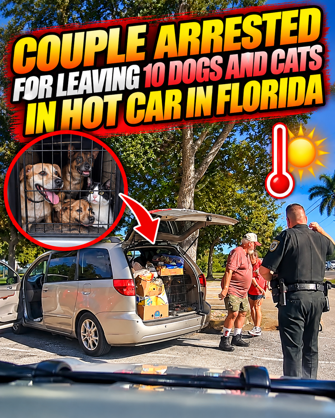 Couple Arrested for leaving 10 Dogs and Cats in Hot car in Florida