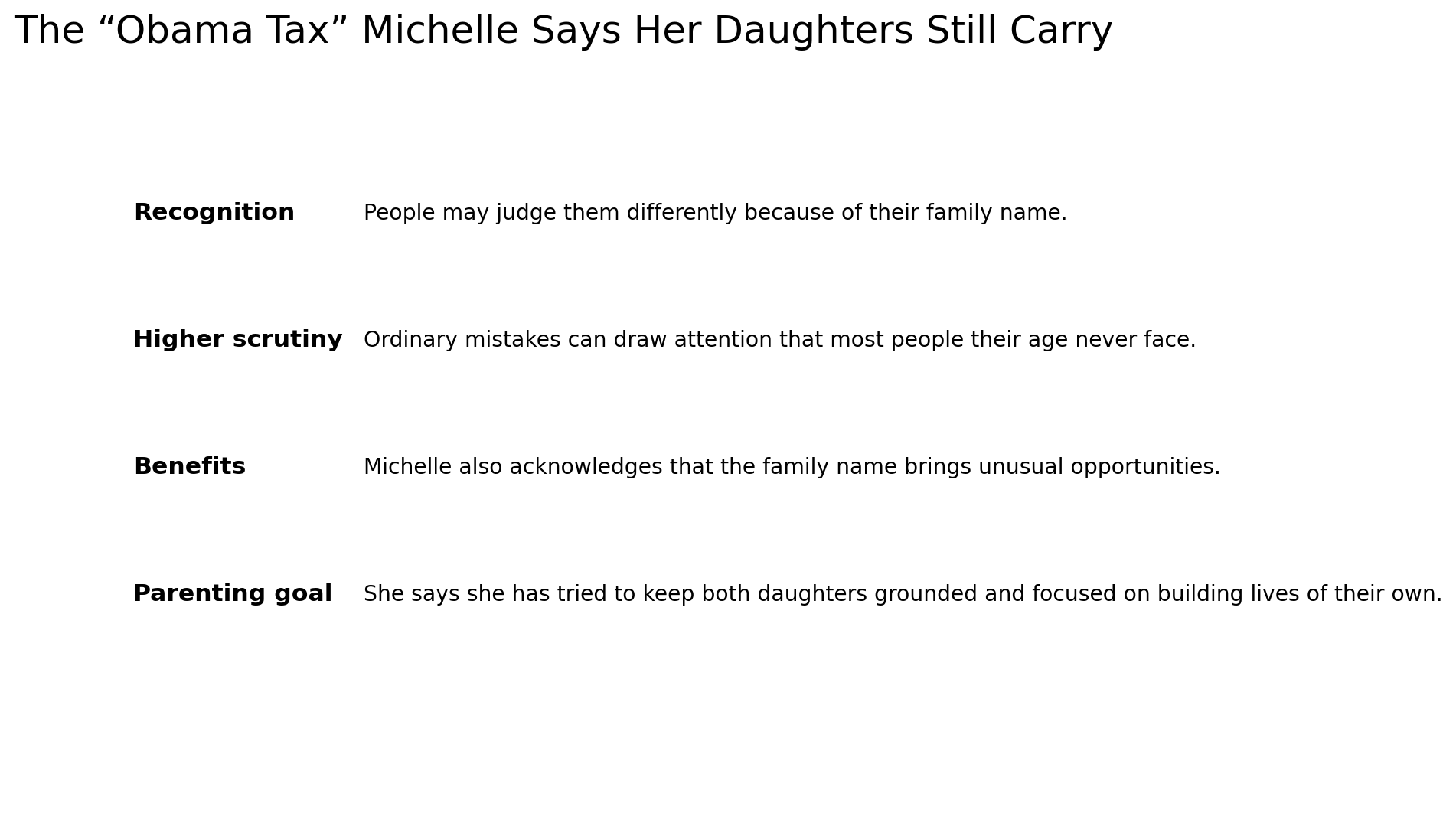 Michelle Obama explanation of the Obama tax on Malia and Sasha