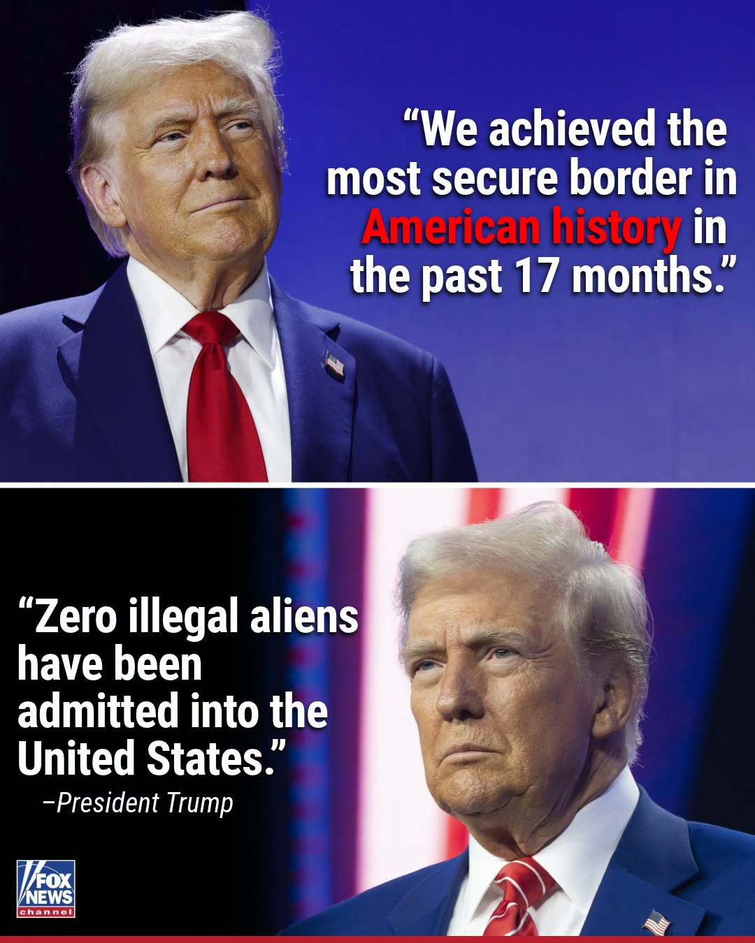 Graphic quoting Donald Trump on border security and zero illegal aliens admitted