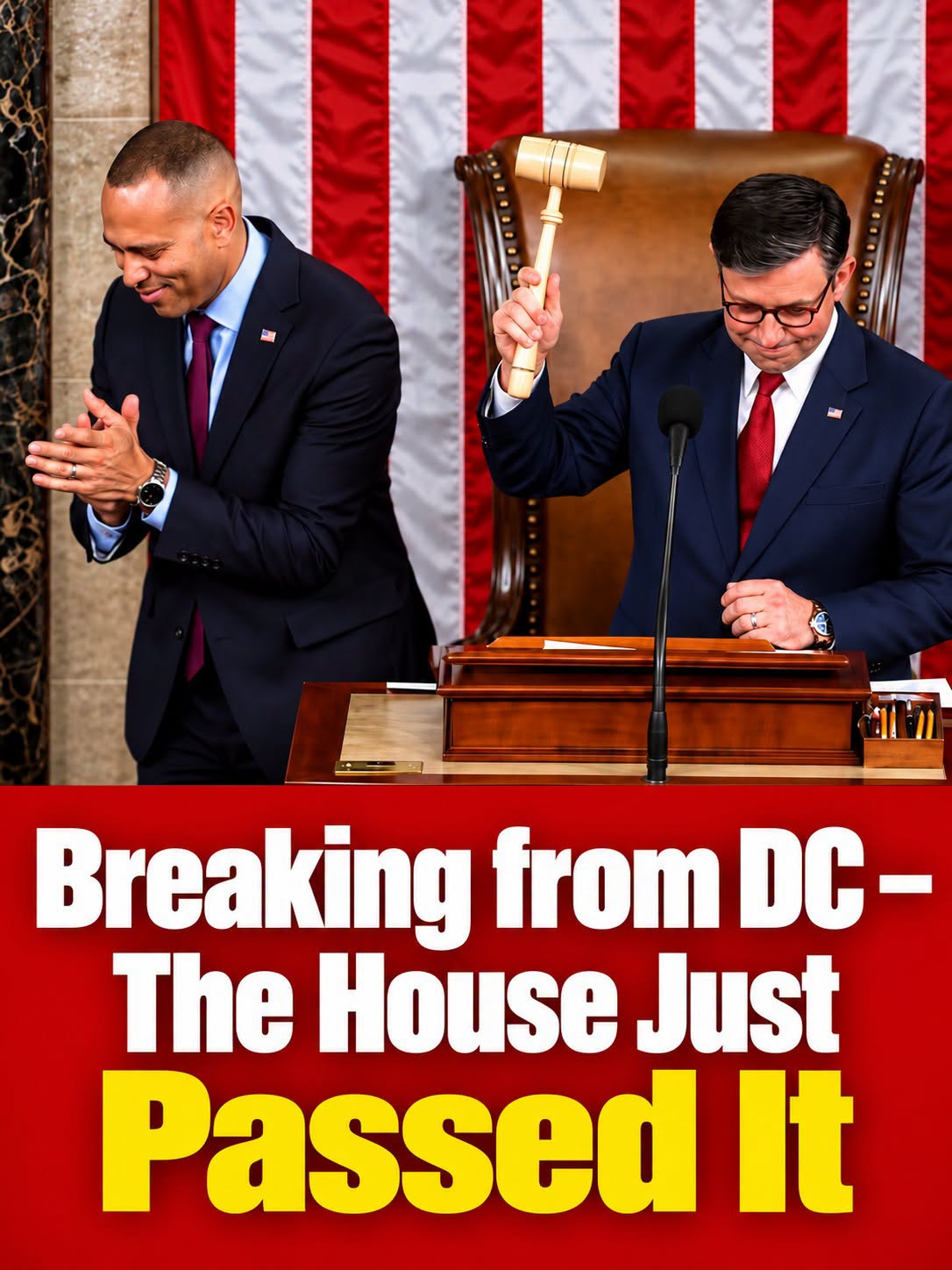 Political graphic claiming the House just passed an unspecified measure