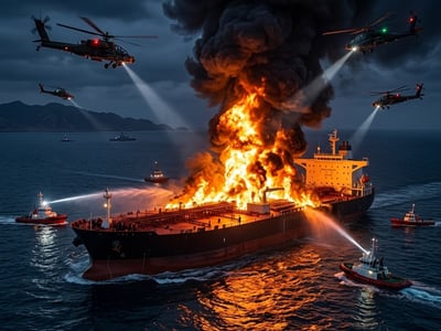 Flames Near Hormuz: U.S. Oil Tanker Engulfed in Fire After Mysterious Attack Off UAE Coast
