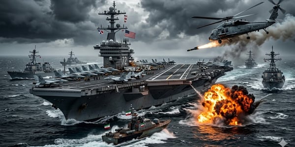 🇺🇸 U.S. Warship Fires but Misses as Iranian Vessel Rushes Toward Aircraft Carrier