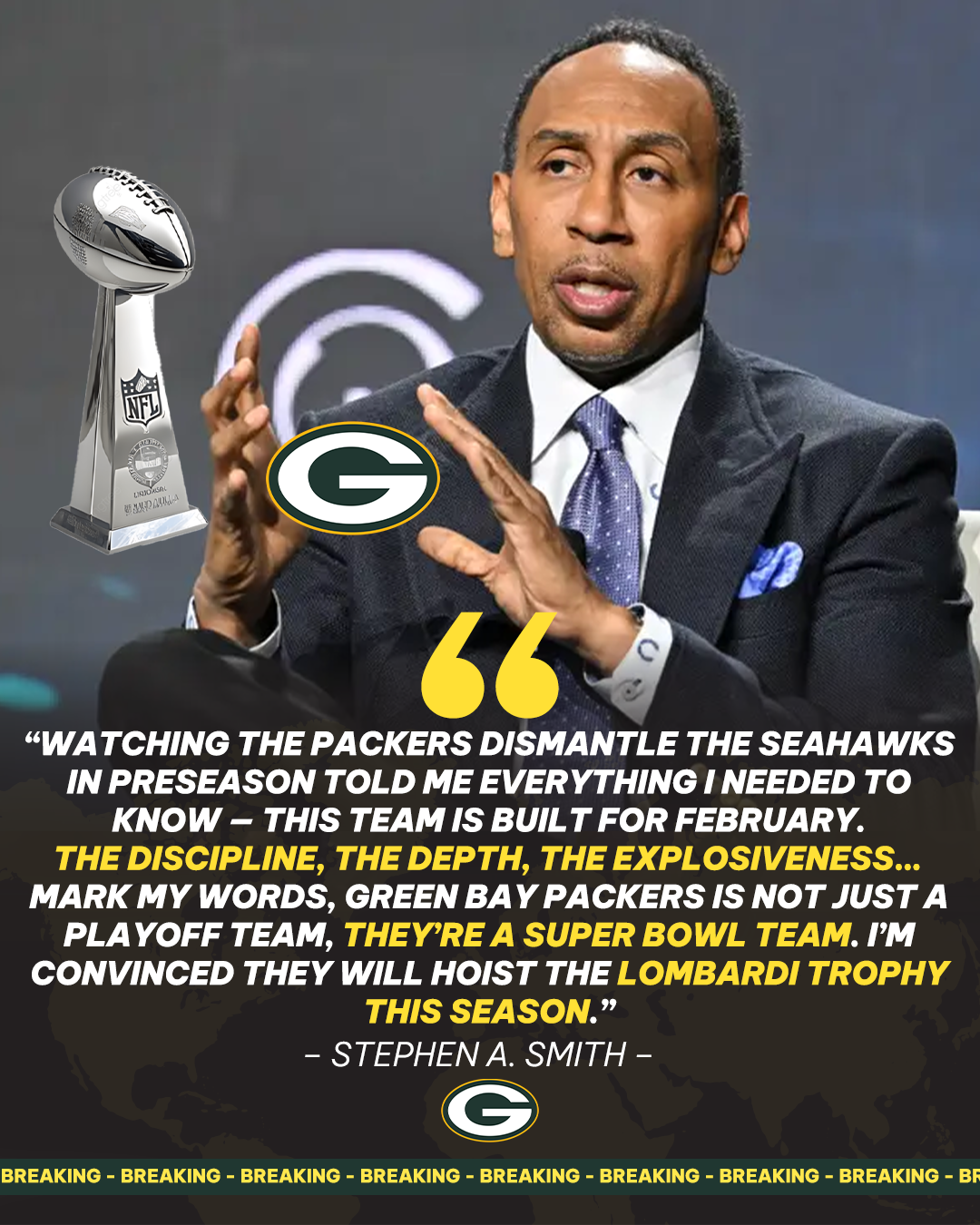 What did Stephen A. Smith see in the Packers vs. Seahawks that made him declare: “This is the Super Bowl champion!”?