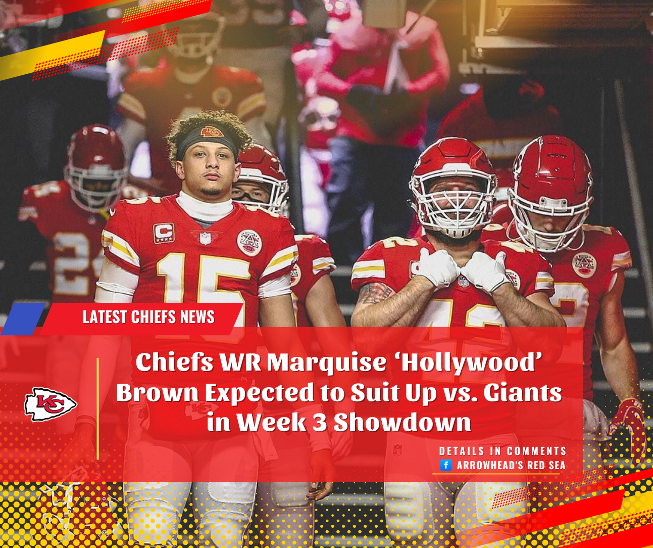 Chiefs WR Marquise ‘Hollywood’ Brown Expected to Suit Up vs. Giants in Week 3 Showdown