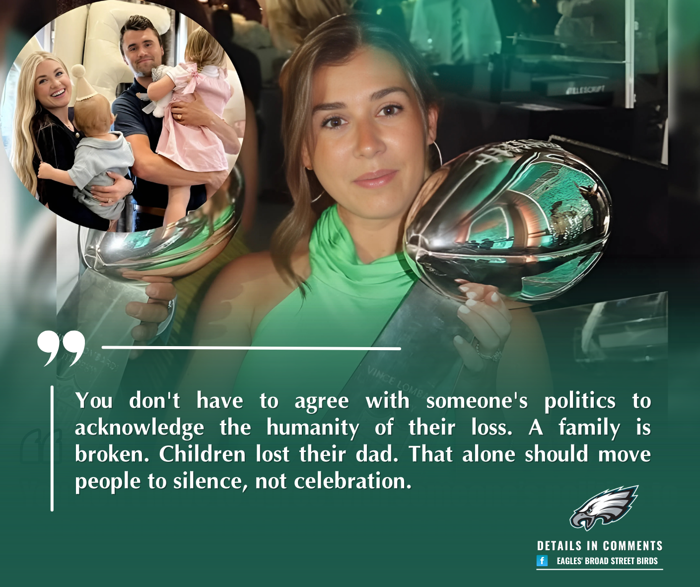 EAGLES WIFE SLAMS 'CRUEL' CELEBRATION OF CHARLIE KIRK'S DEATH: 'A Family Is Broken'