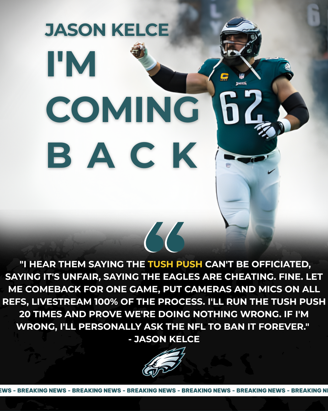 Jason Kelce Returns For 1 Game To "Save" Tush Push - Demands NFL Put Cameras On Refs: "I'll Prove It's Legal"