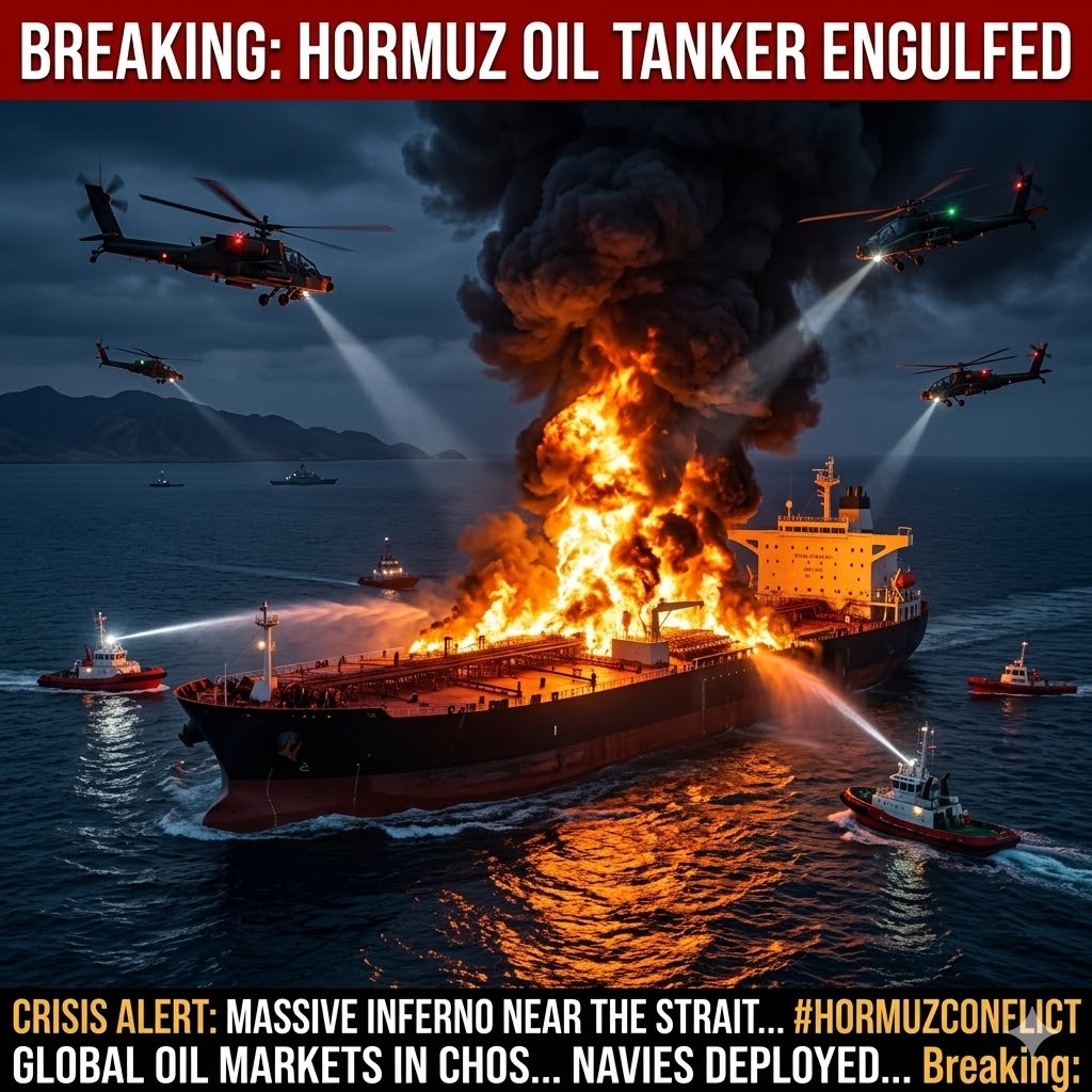 Flames Near Hormuz: U.S. Oil Tanker Engulfed in Fire After Mysterious Attack Off UAE Coast