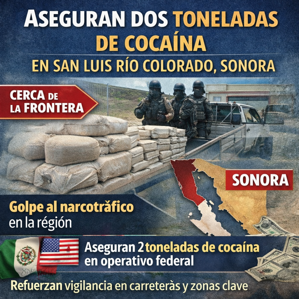Aseguran dos toneladas de cocaína en San Luis Río Colorado, Sonora