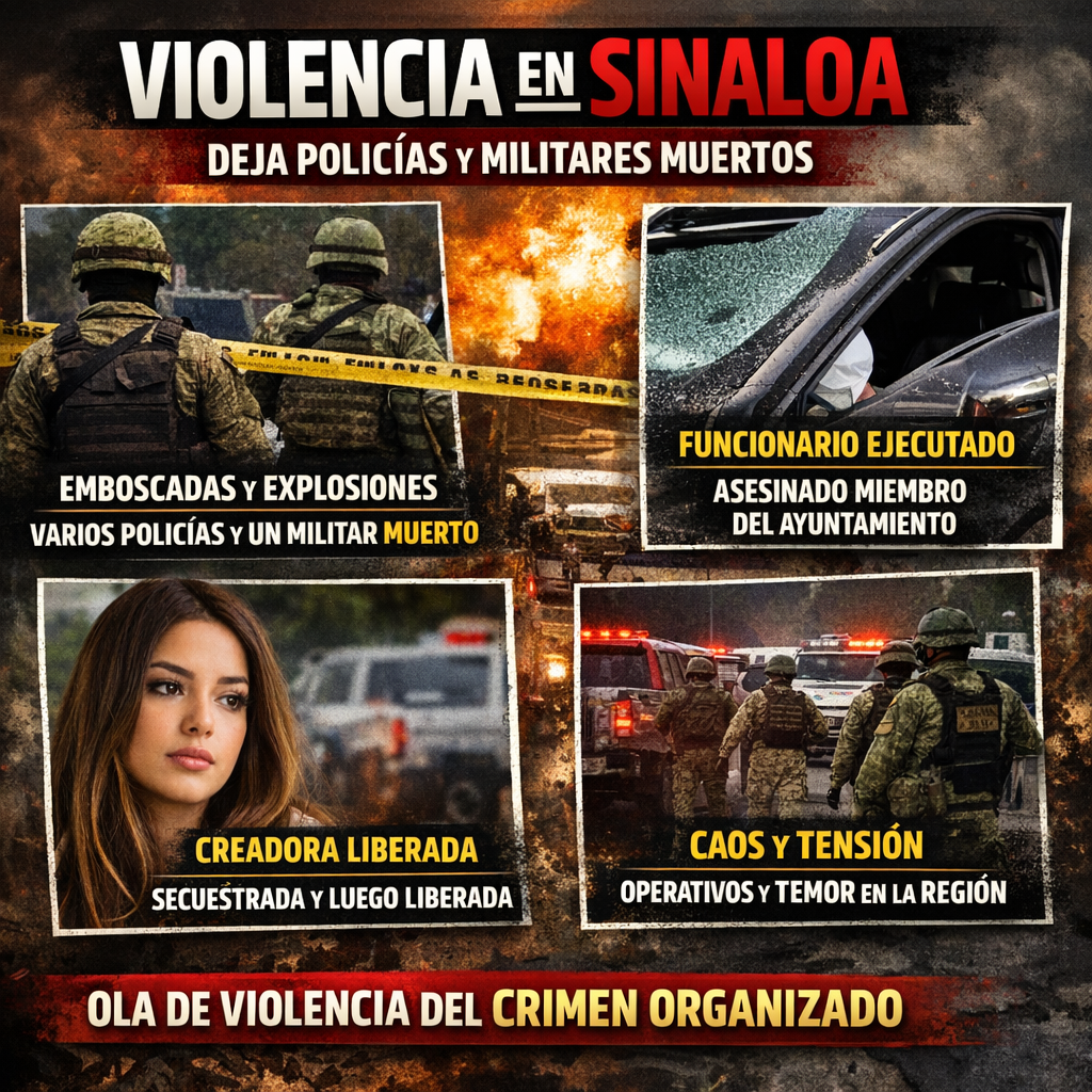 📰 Violencia en Sinaloa deja policías y militares muertos; asesinan a funcionario y liberan a creadora secuestrada